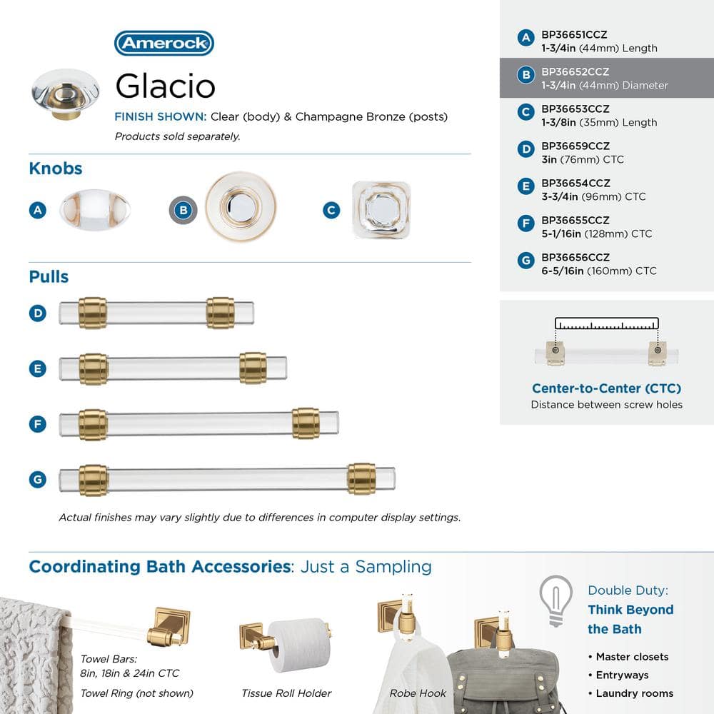 Clear and Bronze Round Glass Cabinet Knob with Mounting Hardware