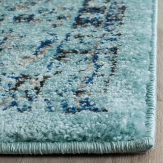 Safavieh Valencia Runner Vintage 69x365 Cm (2'3x12') – Blu E Turchese, In Poliestere Morbido, Disegno Tradizionale Sbiadito, Altezza Pelo 0,6 Cm
