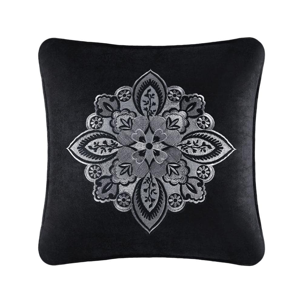 Giselle Black Polyester Square Embellished Decorative Throw Pillow 18 x 18 