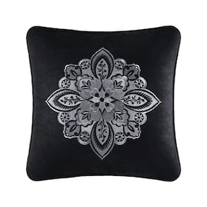 Giselle Black Polyester Square Embellished Decorative Throw Pillow 18 x 18 in.