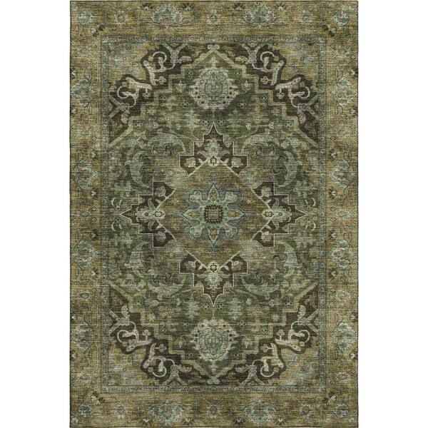Mayfield Premium Machine Washable Abstract AMF2165 Olive 5 ft. x 7 ft. 6 in. Area Rug