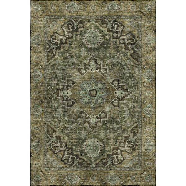 Mayfield Premium Machine Washable Abstract AMF2165 Olive 8 ft. x 10 ft. Area Rug