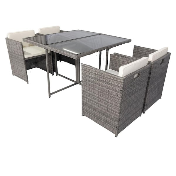 Tunearary 5-Piece Wicker Outdoor Dining Sets Patio Rattan Chair and Table with Beige Cushioned
