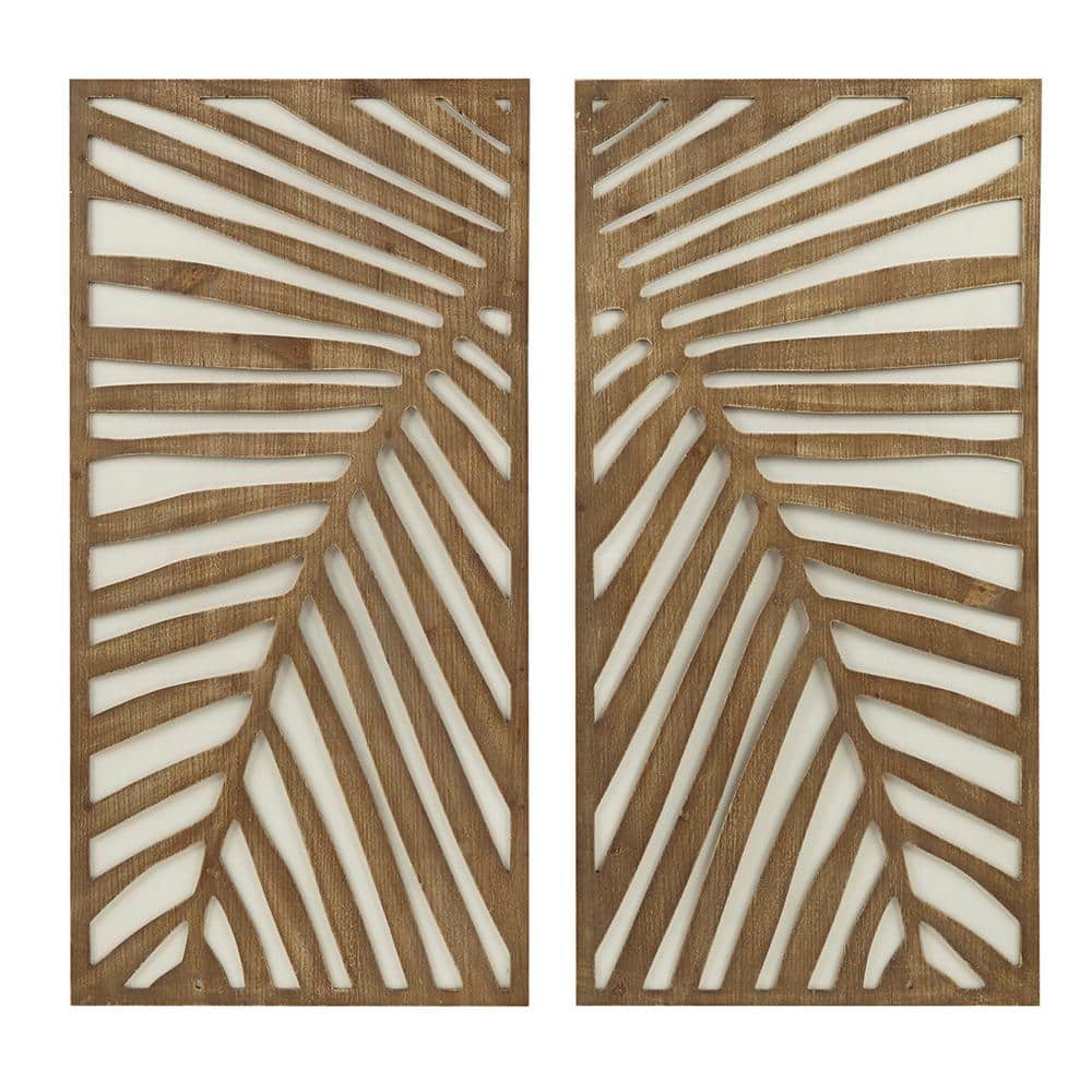 Dark Brown MDF Botanical Carved Wall Panel Set, 2-Piece