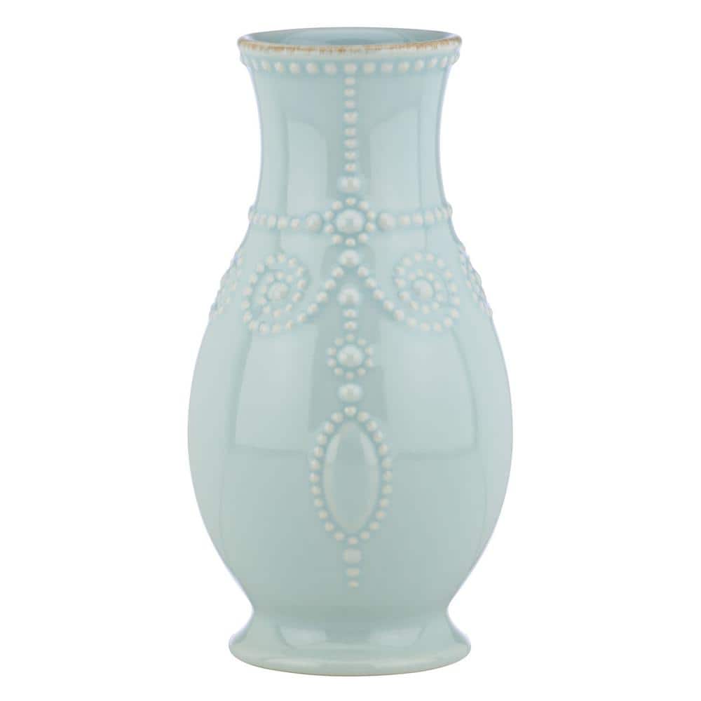Ice Blue Ceramic Fluted Table Vase 8.7''