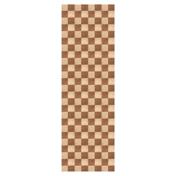 Heavy Duty Checkered Beige and Brown 36 in. W x 18 ft. L Indoor/Outdoor Runner Rug