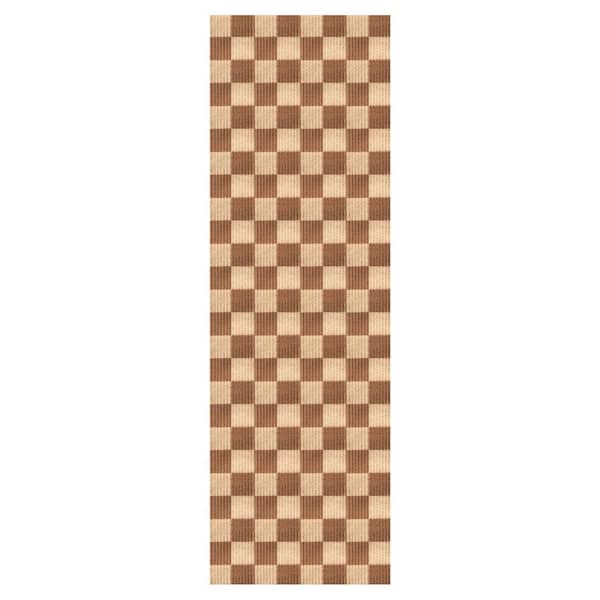Heavy Duty Checkered Beige and Brown 31 in. W x 15 ft. L Indoor/Outdoor Runner Rug