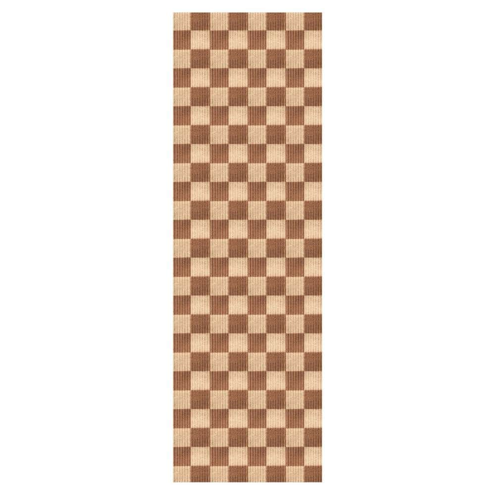 Heavy Duty Checkered Beige and Brown 31 in. W x 45 ft. L Indoor/Outdoor Runner Rug price history on PriceWatchPro