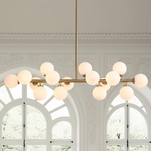 42 in. 16-Light Mid-Central Gold Chandelier Modern Kitchen Island Rectangle Linear Dining Room Light Fixture
