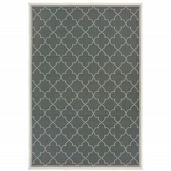 Gray, Ivory 2 ft. x 4 ft. Loomed Geometric Polypropylene Rectangle Indoor/Outdoor Area Rug