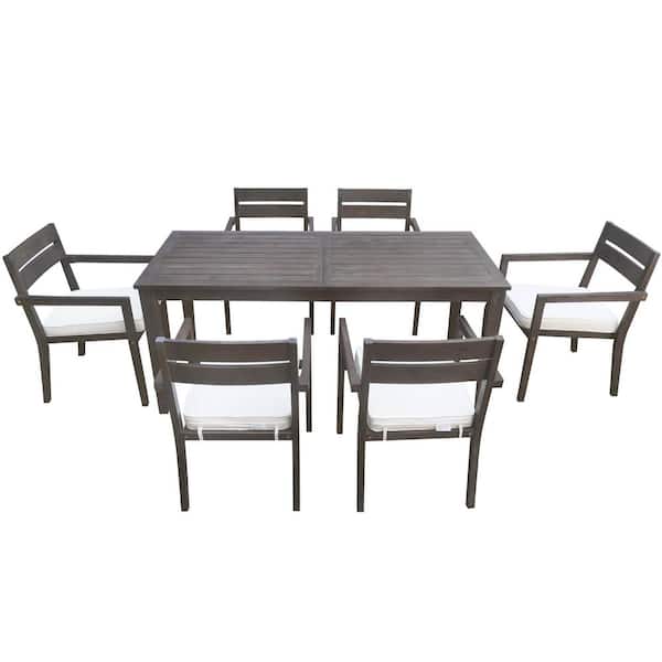 Gray 7-Piece Wicker Outdoor Dining Set with Washed Beige Cushion
