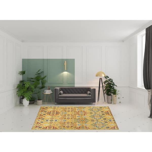 8 ft. x 10 ft. Yellow Floral Power Loom Area Rug