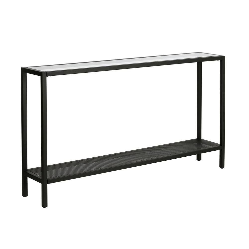 Rigan 55" Blackened Bronze Metal Console Table with Glass Shelves