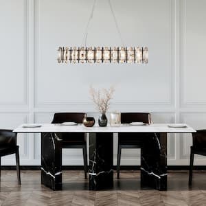 Noctiflorous 5-Light Matte Black and Plating Brass Rectangle Island Chandelier with Crystal Strips No bulbs Included