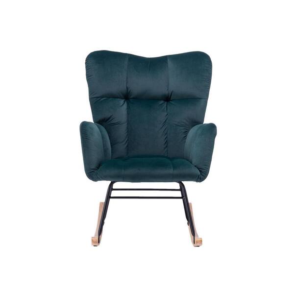 Unbranded Green Velvet Rocking Chair Padded Seat for Living Room Bedroom