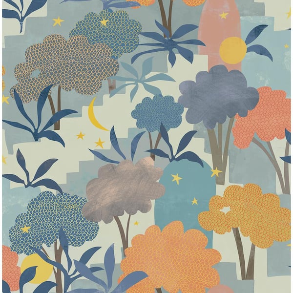 NuWallpaper Blue Bohemian Walk Peel and Stick Wallpaper Sample