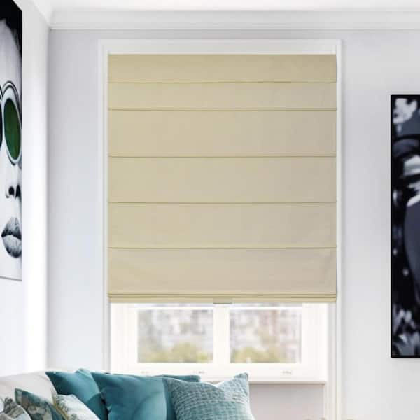 Chicology Ivory Cordless Blackout Privacy Polyester Roman Shade 27 in. W x 64 in. L