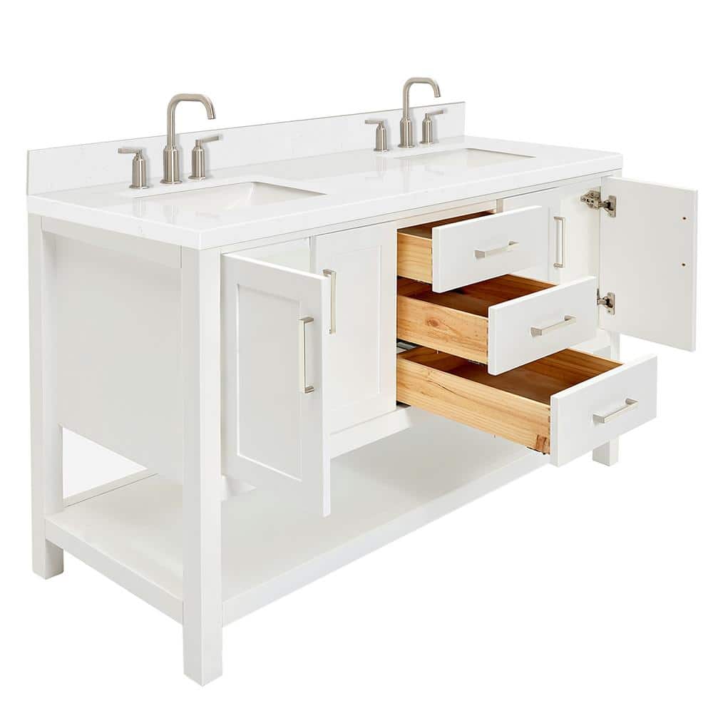 Magnolia 60" White Double Sink Freestanding Vanity with Quartz Top