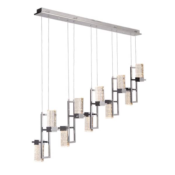 10-Light Chrome Finish Dining/Kitchen Island LED Pendant Light with K9 Clear Seeded Crystal Shades