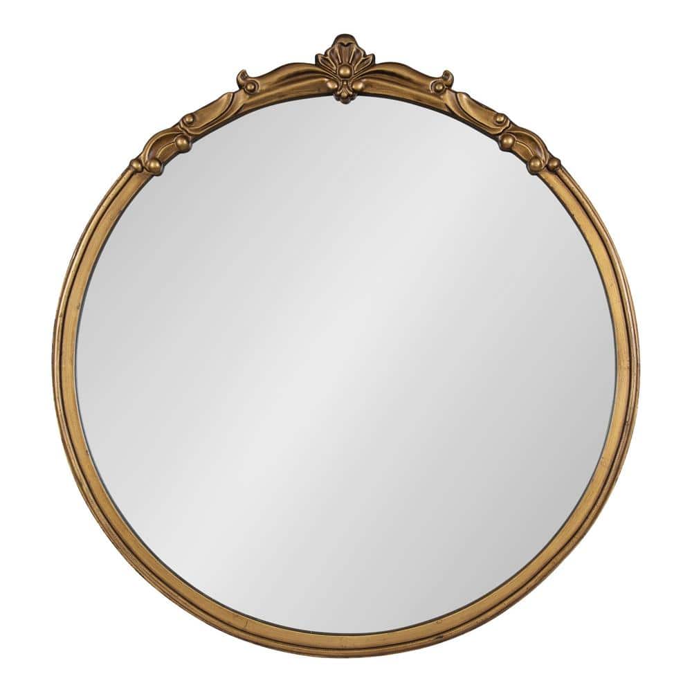 Elegant Gold Round 33" Baroque-Inspired Vanity Mirror