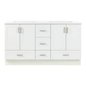 Maybell 61 in. Double Sink White Bath Vanity with White Cultured Marble Top (Assembled)