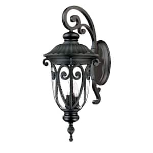 Naples Collection 3-Light Matte Black Outdoor Wall Lantern Sconce
