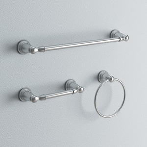 Banbury 3-Piece Bath Hardware Set with 18 in. Towel Bar, Paper Holder, and Towel Ring in Chrome