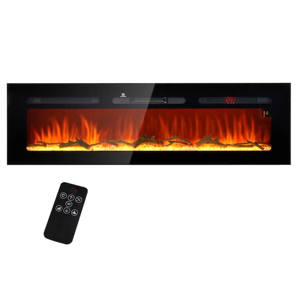 HOMCOM 60 in. Recessed or Wall Mounted Electric Fireplace with Remote Control, Black