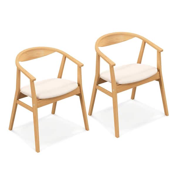 Set of 2 Leisure Bamboo Armchair Accent Chair with Curved Back and Bamboo Structure