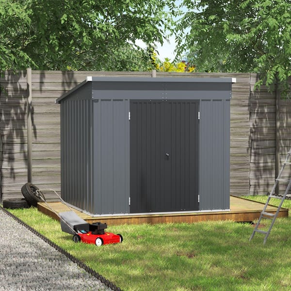 VEIKOUS 7 ft. W x 8 ft. D Gray Metal Storage Shed with Lockable