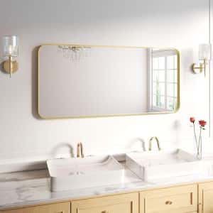 60 in. W x 28 in. H Rectangular Aluminum Framed Wall Bathroom Vanity Wall Mount Mirror in Gold