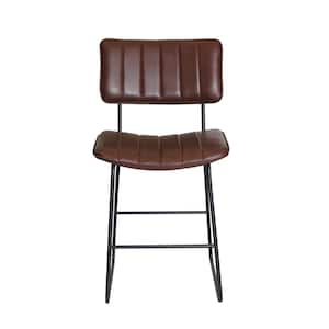 Tribeca 24 in. Steel Frame with Cordovan Brown Faux Leather Seat and Standard Curved and Tufted Back Counter Stool