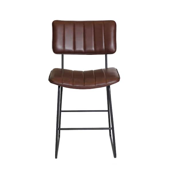 Steve Silver Tribeca 24 in. Steel Frame with Cordovan Brown Faux Leather Seat and Standard Curved and Tufted Back Counter Stool