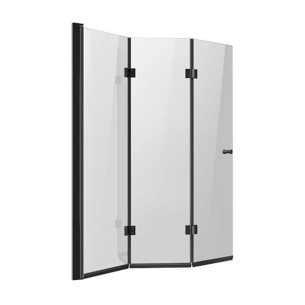 Bathtub Shower Door, 51 in. W x 56 in. H, Pivot, Tub Door in Black with Clear Glass Texture Glass Frameless 2025 update