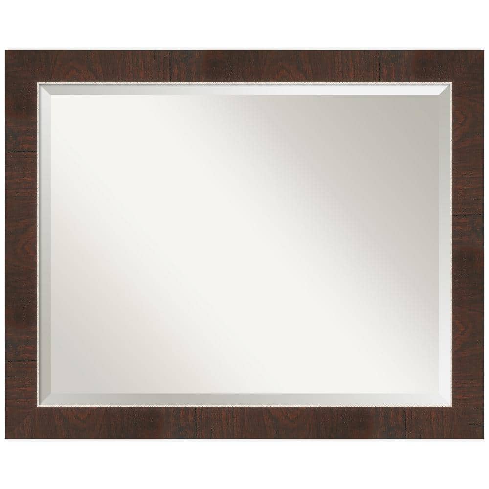 Wildwood Brown and Crosshatch Silver Rectangular Bathroom Vanity Mirror