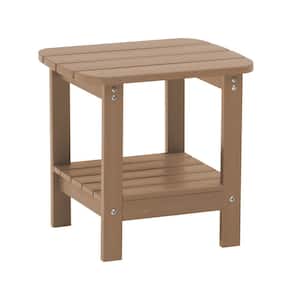 Brown18.11 in. H Composite Patio Side Table 2-Tier Outdoor/Indoor Accent Table End Table