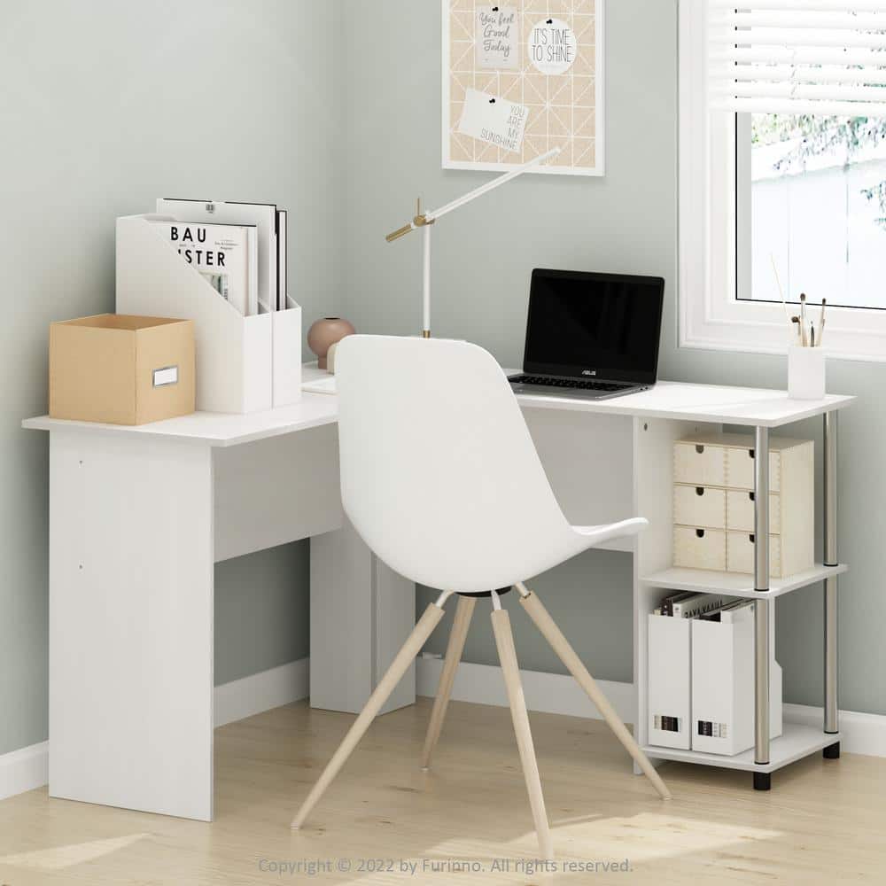 ABBOTT 47.24 in. L-Shaped White Wood/Stainless Steel Wood Desk