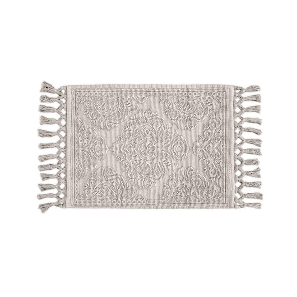 Jean Pierre Ricardo Cotton Fringe 27 in. x 45 in. Bath Rug in Light Grey