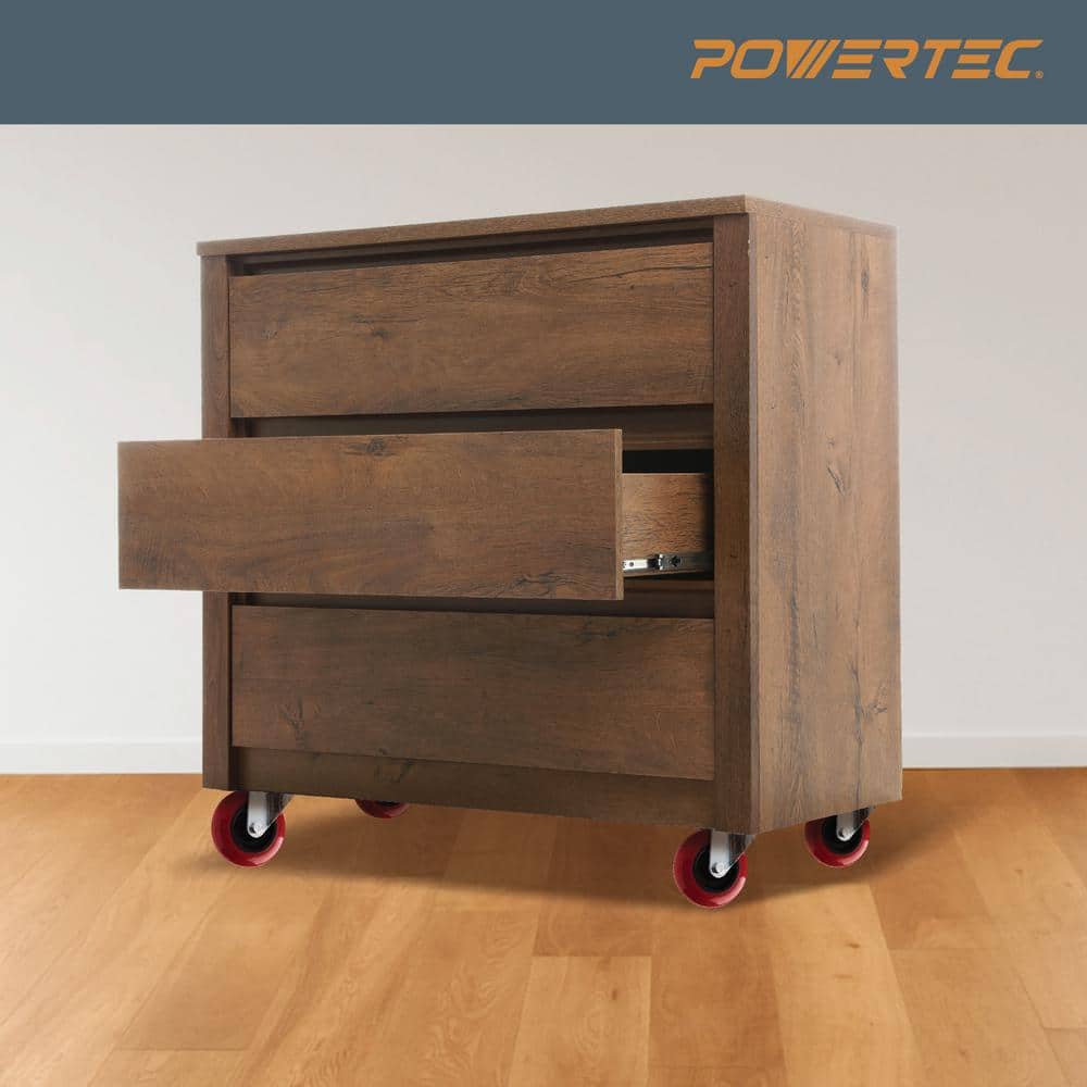 POWERTEC 3-Inch Red Polyurethane Swivel Plate Caster Wheels, Set of 4