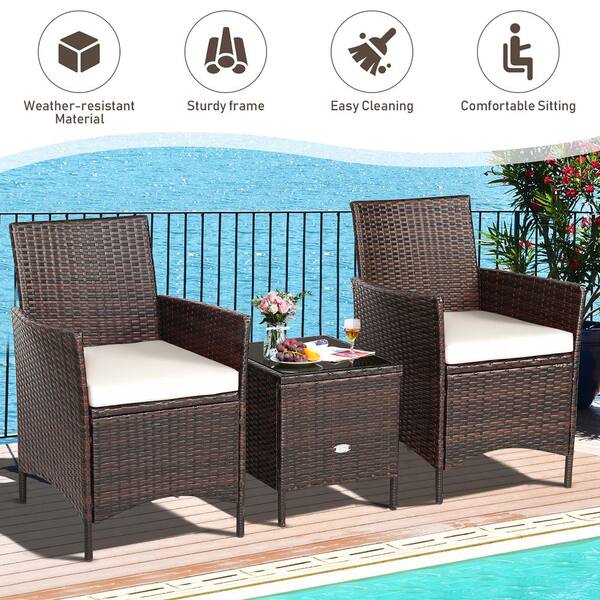 Costway 3-Piece Plastic Wicker Patio Conversation Set with