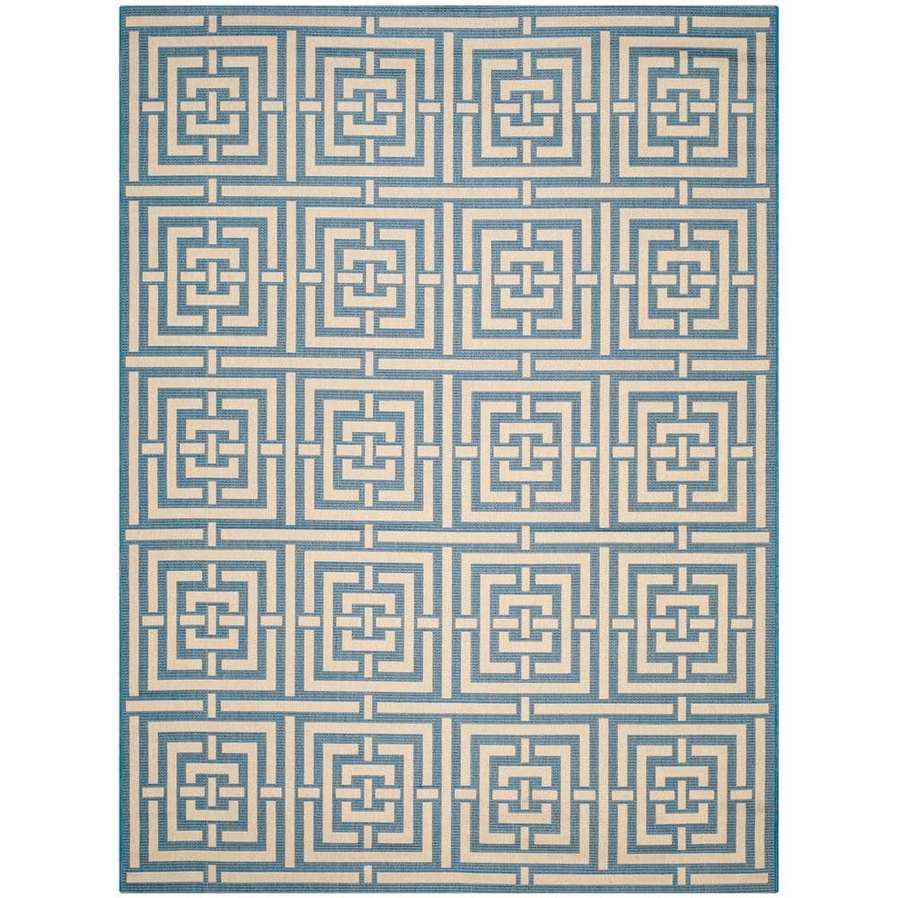 Chic Blue/Bone Geometric 9' x 12' Indoor/Outdoor Synthetic Area Rug