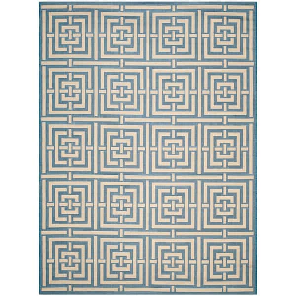 SAFAVIEH Courtyard Blue/Bone 9 ft. x 12 ft. Geometric Indoor/Outdoor Patio  Area Rug