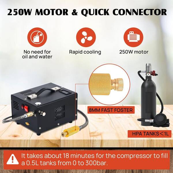 PCP Air Compressor 4500 PSI / 30 MPa - 12V DC Car Or 110V AC Home Use For Paintball & Scuba Tanks