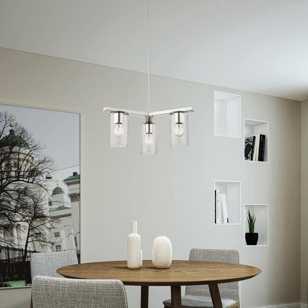 Zurich Elegance 3-Light Brushed Nickel Chandelier with Clear Glass