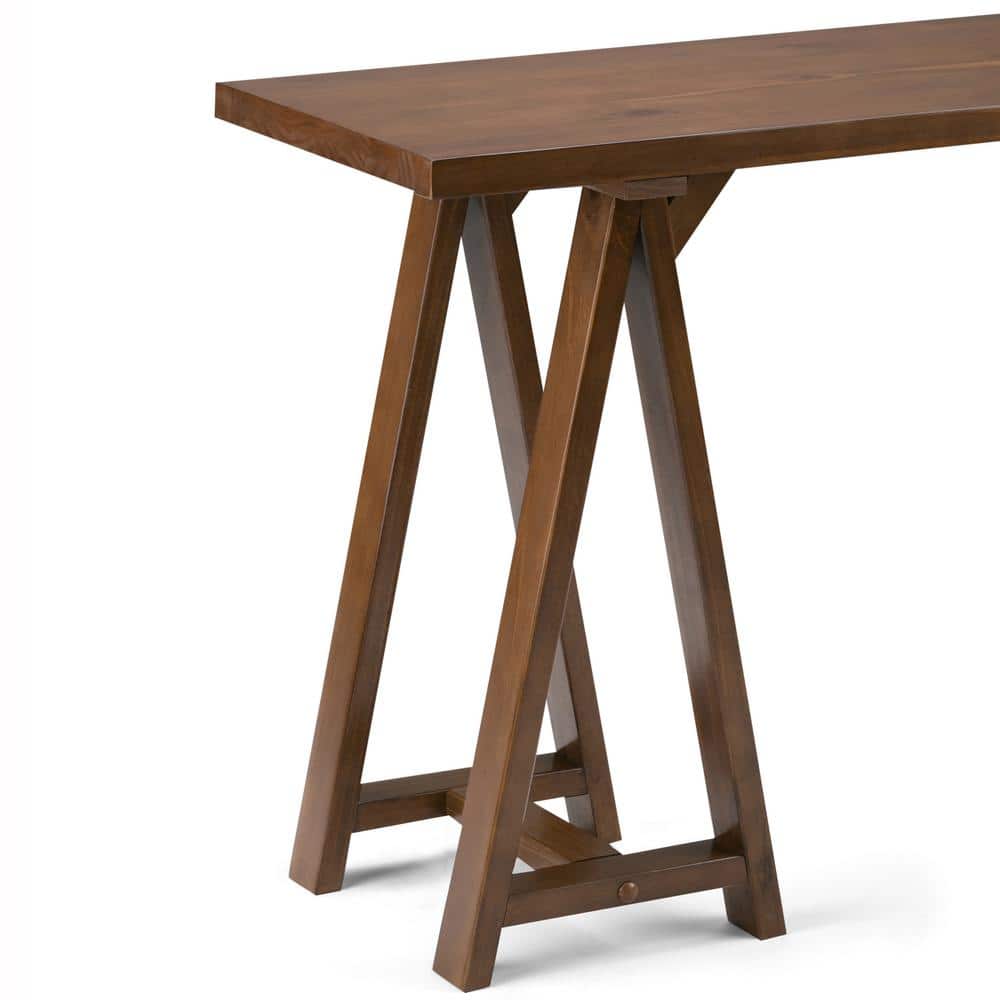 Medium Saddle Brown Solid Pine Console Table with A-Shaped Legs