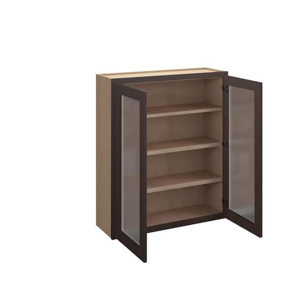 Unbranded Jamestown Recessed 36 in. W x 42 in. H x 12 in. D in Espresso Plywood Assembled Frosted Glass Wall