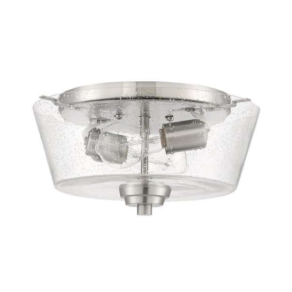 CRAFTMADE Grace 13 in. 2-Light Brushed Nickel Transitional Flush Mount with Clear Seeded Glass Shade and No Bulbs Included 1-Pack