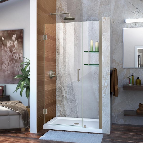 DreamLine Unidoor 36 to 37 in. x 72 in. Frameless Hinged Shower Door in Brushed Nickel