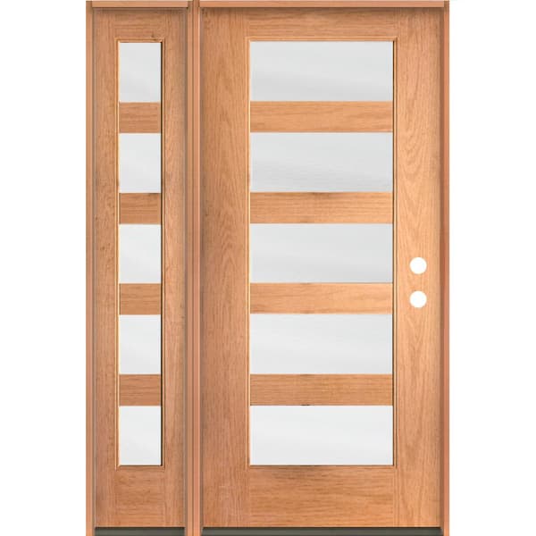 ASCEND Modern 50 in. x 80 in. 5-Lite Left-Hand/Inswing Satin Glass Teak Stain Fiberglass Prehung Front Door/LSL