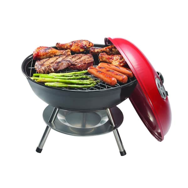 14 in. Portable Charcoal Grill with Dual Vent System Black Red